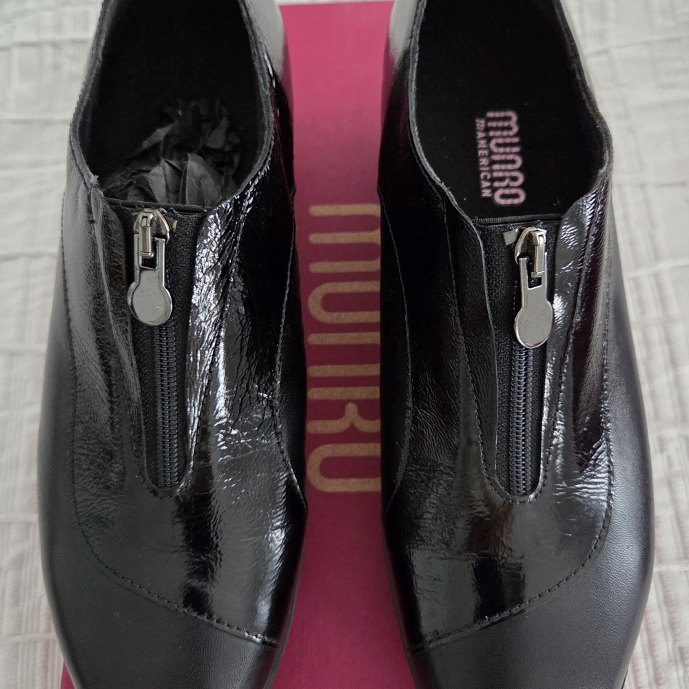 Munro Shiny Black Zipper Shoes